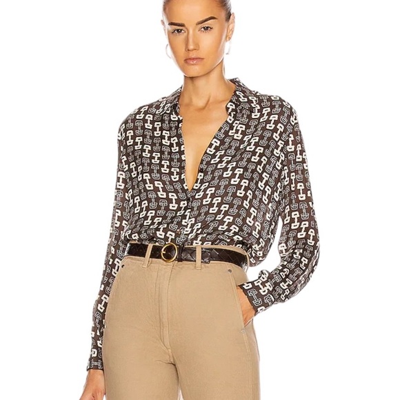 L'AGENCE Tops - L'AGENCE Silk Nina Long Sleeve Carafe & Ivory Buckle Horse Bit Blouse Size S